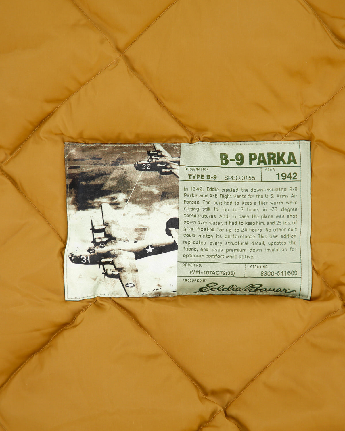 Eddie Bauer 1942 EB Originals B-9 Model Khaki WWII Goose Down Faux Fur US Military Parka - L