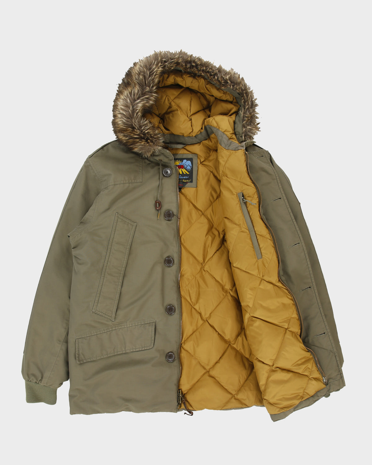 Eddie Bauer 1942 EB Originals B-9 Model Khaki WWII Goose Down Faux Fur US Military Parka - L