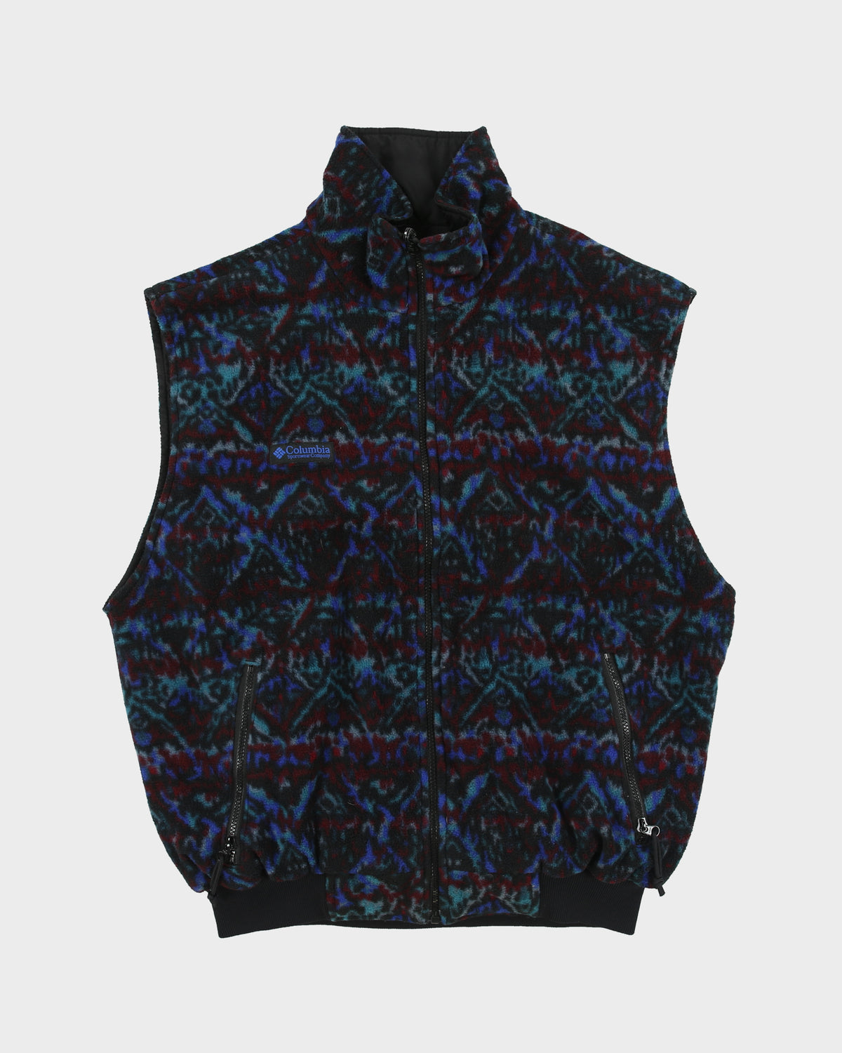 Vintage 1990s Columbia Reversible Aztec Fleece Shell Ribbed Gilet - L