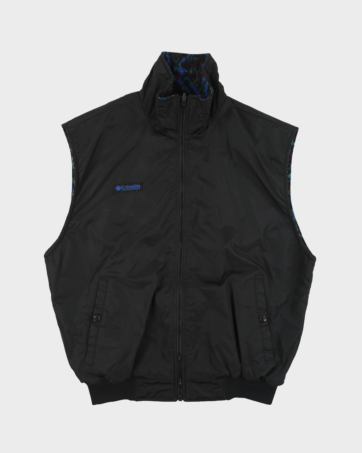 Vintage 1990s Columbia Reversible Aztec Fleece Shell Ribbed Gilet - L