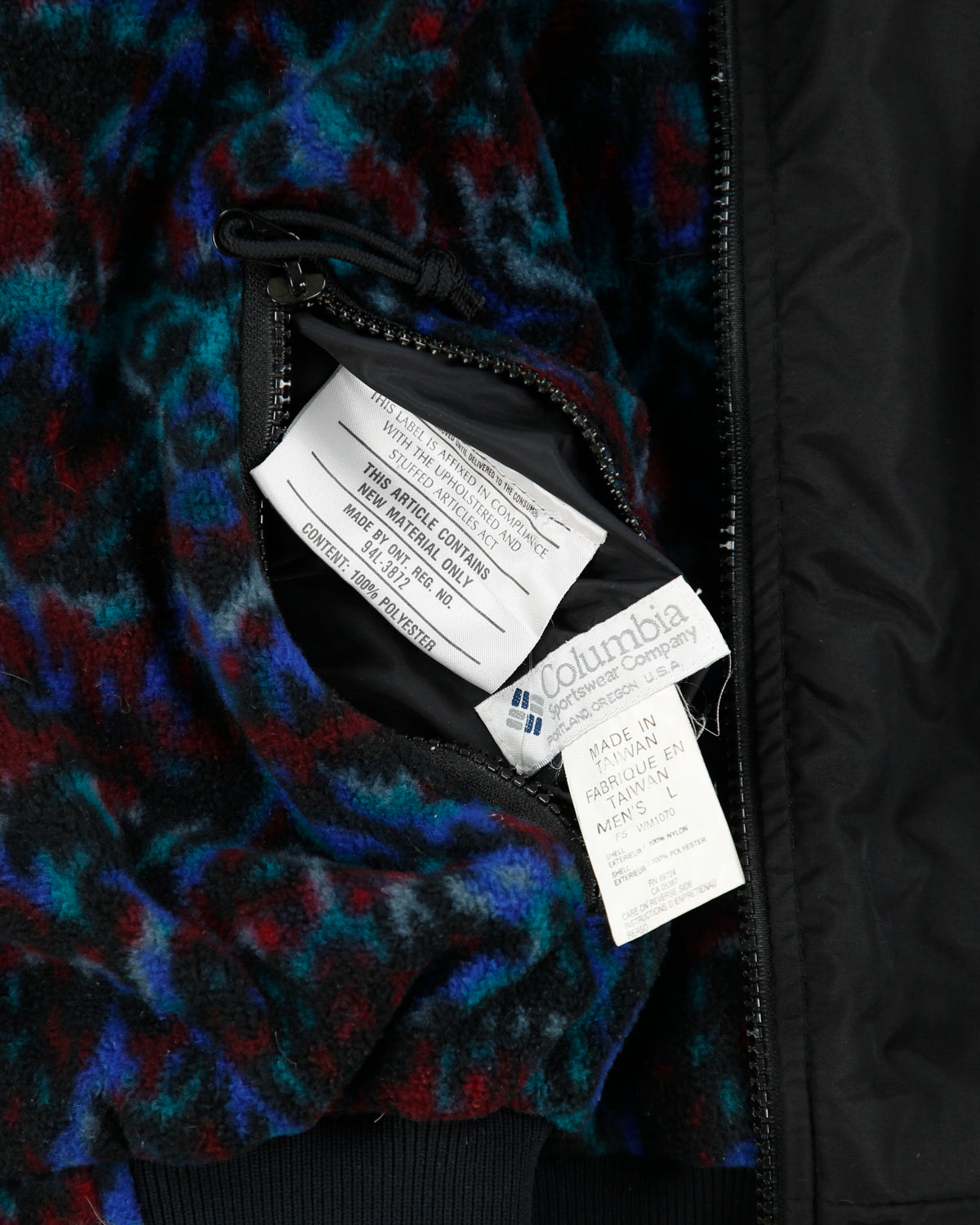 Vintage 1990s Columbia Reversible Aztec Fleece Shell Ribbed Gilet - L