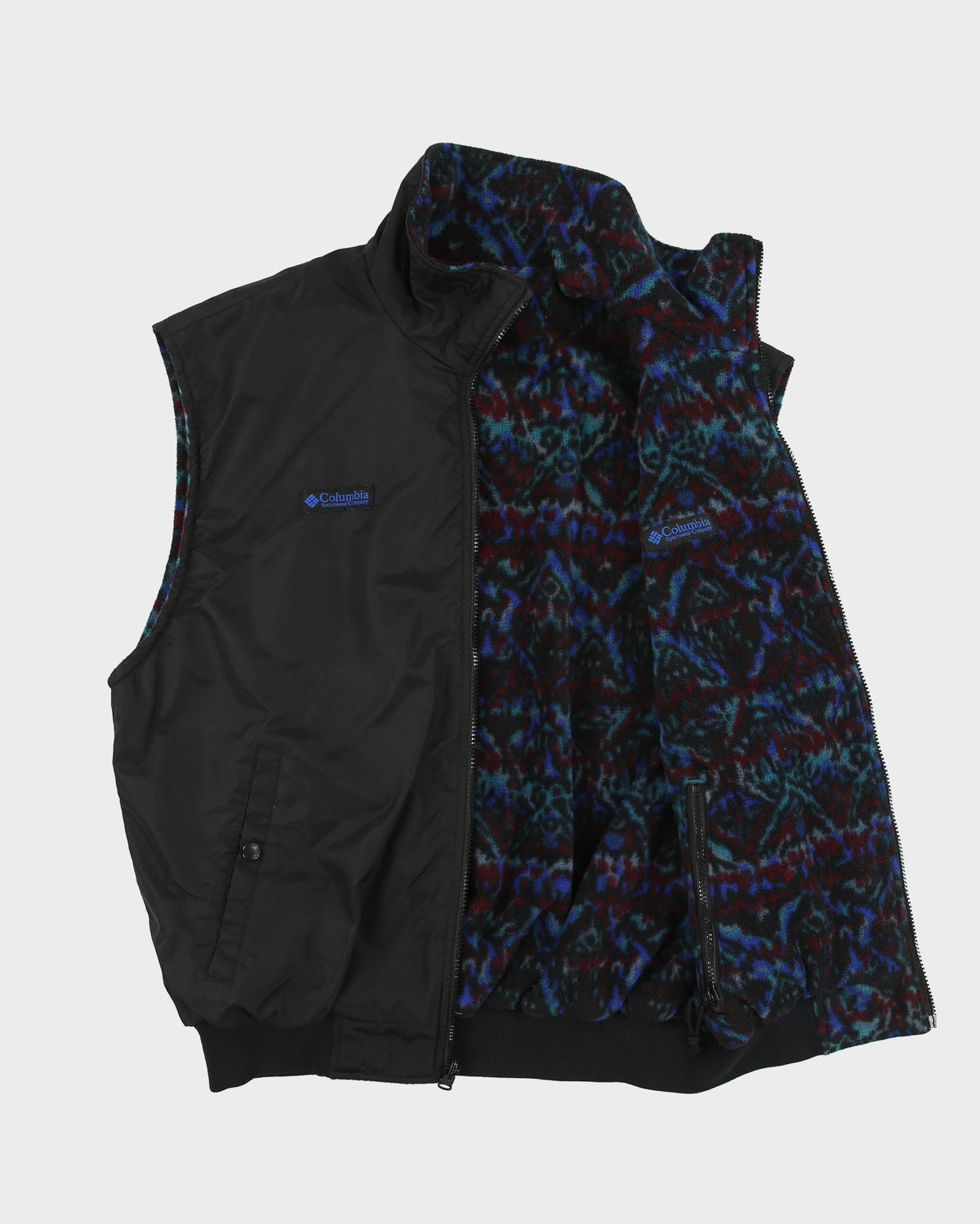 Vintage 1990s Columbia Reversible Aztec Fleece Shell Ribbed Gilet - L
