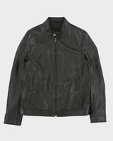 Hugo Boss Dark Brown Lambskin Leather Cafe Racer Moto Jacket - L