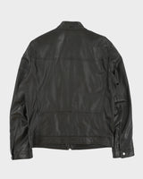 Hugo Boss Dark Brown Lambskin Leather Cafe Racer Moto Jacket - L