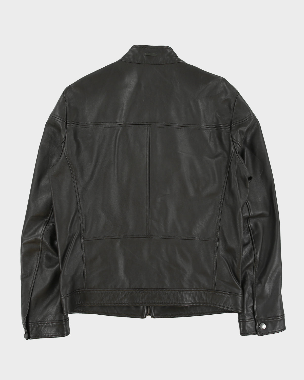 Hugo Boss Dark Brown Lambskin Leather Cafe Racer Moto Jacket - L