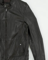 Hugo Boss Dark Brown Lambskin Leather Cafe Racer Moto Jacket - L