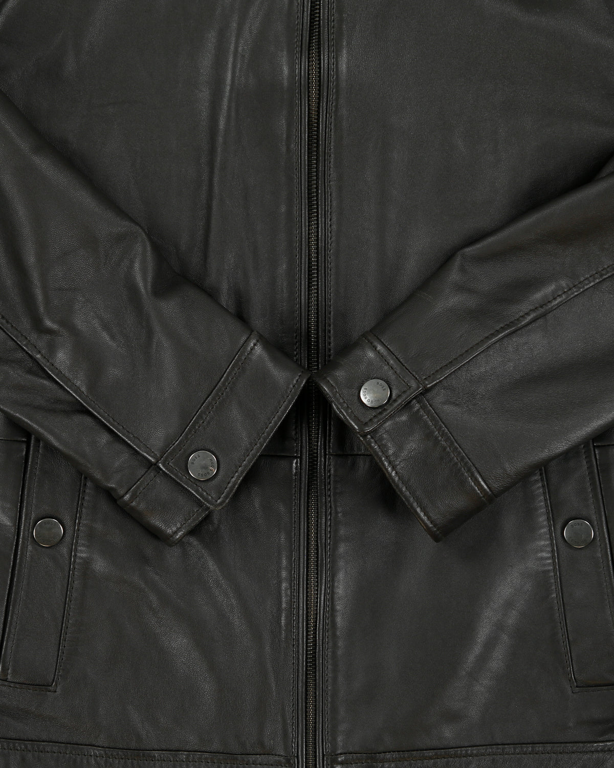 Hugo Boss Dark Brown Lambskin Leather Cafe Racer Moto Jacket - L