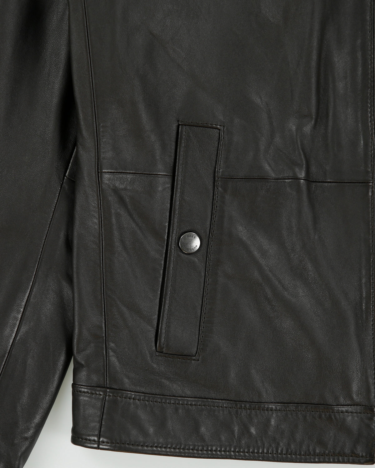 Hugo Boss Dark Brown Lambskin Leather Cafe Racer Moto Jacket - L