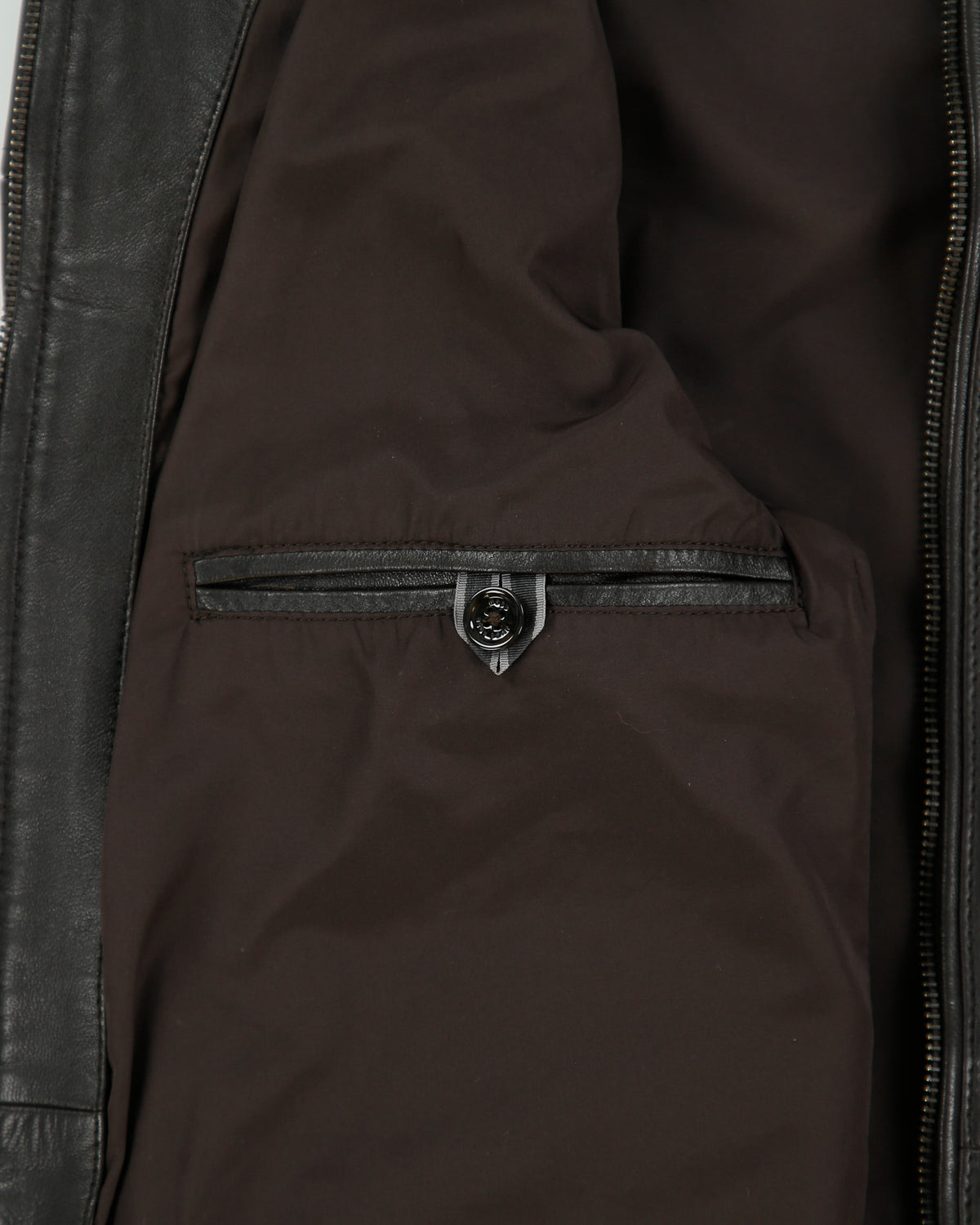 Hugo Boss Dark Brown Lambskin Leather Cafe Racer Moto Jacket - L