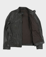 Hugo Boss Dark Brown Lambskin Leather Cafe Racer Moto Jacket - L