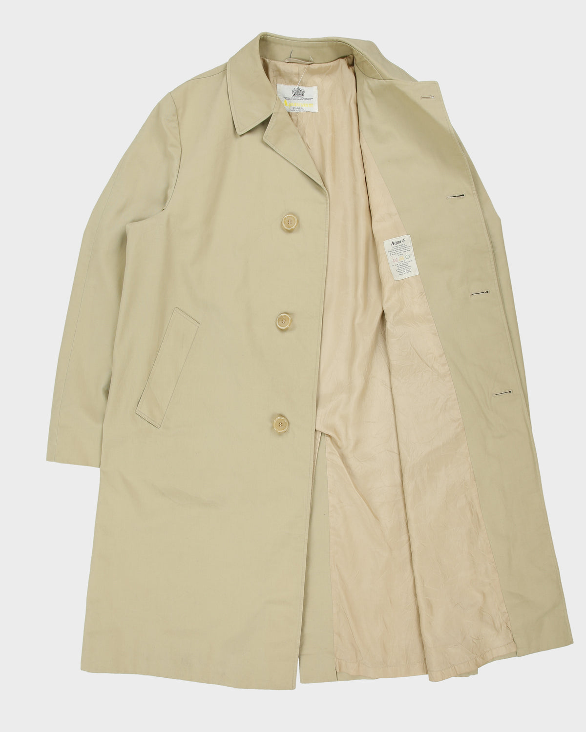 Vintage 1980s Aquascutum Khaki Aqua 5 Made In Canada Weatherproof Canvas Mac - XXL