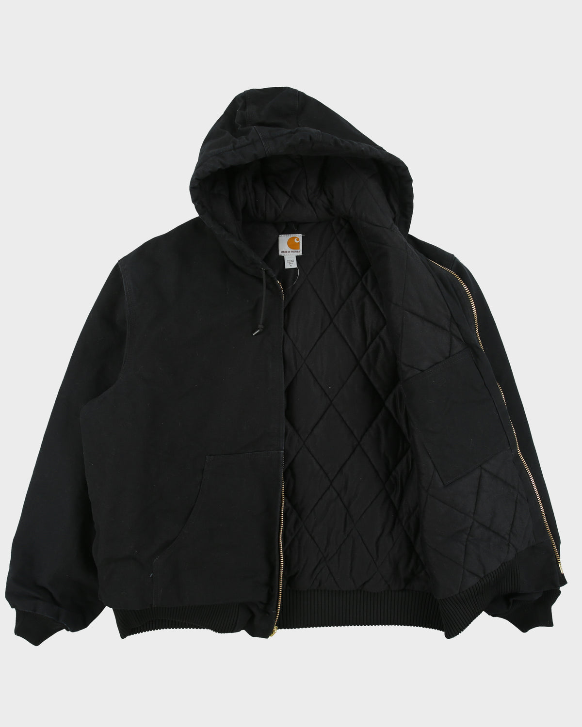 Carhartt J140 BLK Union Made In USA Firm Duck Canvas Insulated Quilt Lined Active Jacket - XL