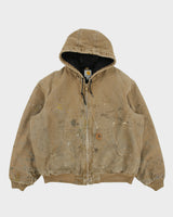 Vintage Carhartt J130 FRB Distressed Sandstone Duck Canvas Insulated Quilt Lined Active Jacket - L