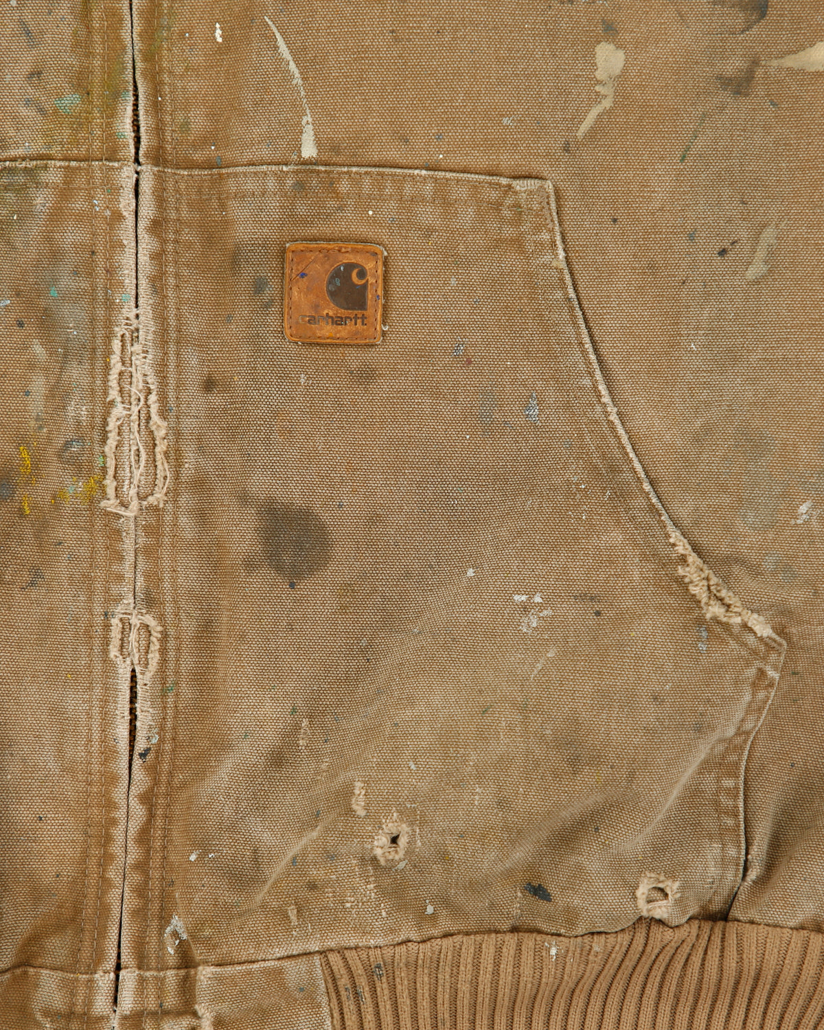 Vintage Carhartt J130 FRB Distressed Sandstone Duck Canvas Insulated Quilt Lined Active Jacket - L