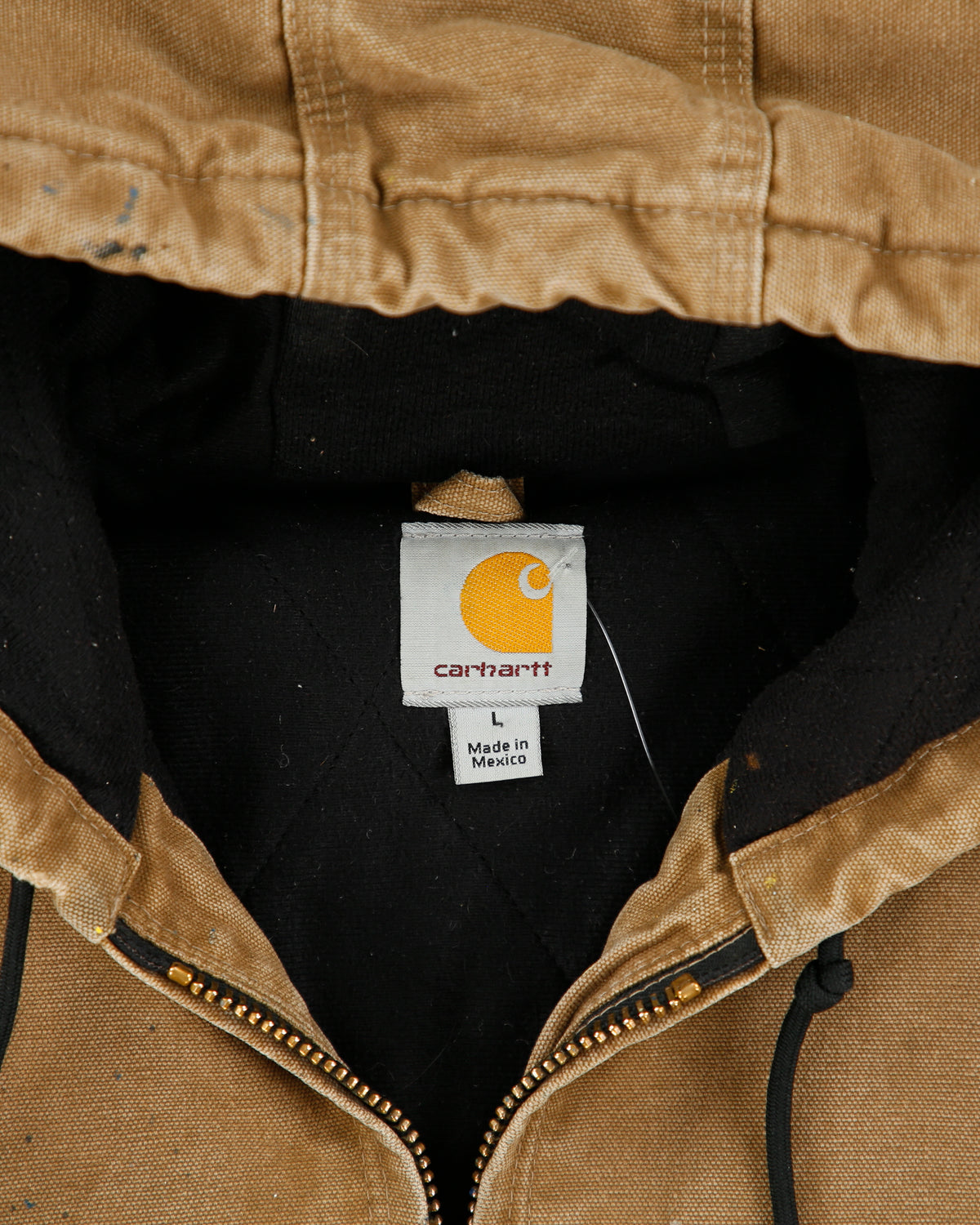 Vintage Carhartt J130 FRB Distressed Sandstone Duck Canvas Insulated Quilt Lined Active Jacket - L