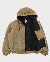 Vintage Carhartt J130 FRB Distressed Sandstone Duck Canvas Insulated Quilt Lined Active Jacket - L
