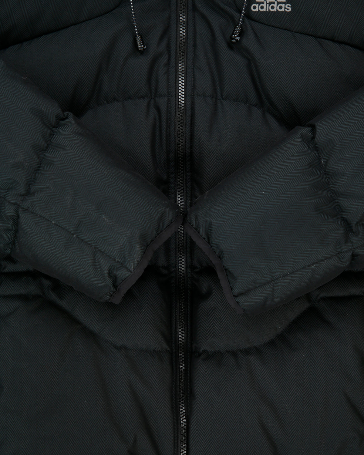 Vintage Y2K Adidas Outdoor Herringbone Striped Duck Down Panelled Mountain Puffer Jacket - L