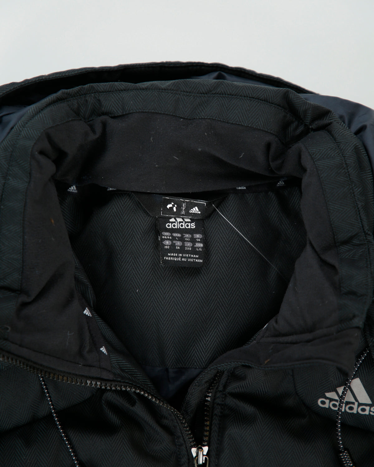 Vintage Y2K Adidas Outdoor Herringbone Striped Duck Down Panelled Mountain Puffer Jacket - L