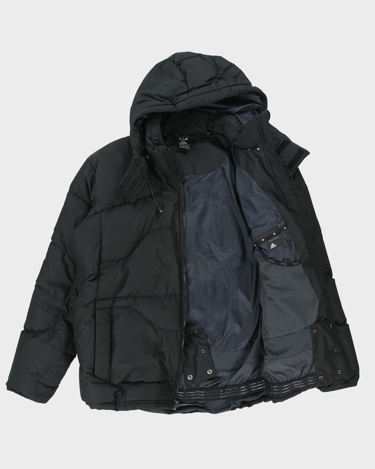 Vintage Y2K Adidas Outdoor Herringbone Striped Duck Down Panelled Mountain Puffer Jacket - L