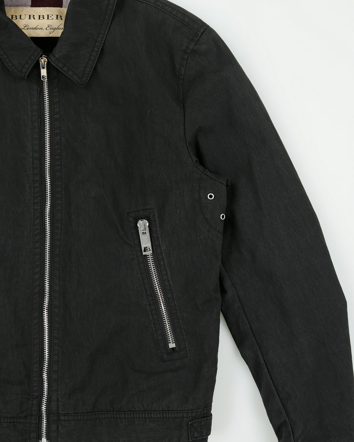 Vintage Burberry Nova Check Lined Canvas Collared Cafe Racer Biker Jacket - M