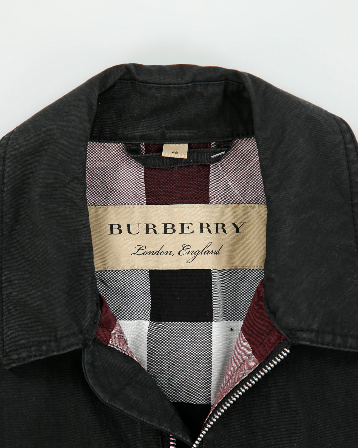 Vintage Burberry Nova Check Lined Canvas Collared Cafe Racer Biker Jacket - M