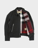 Vintage Burberry Nova Check Lined Canvas Collared Cafe Racer Biker Jacket - M