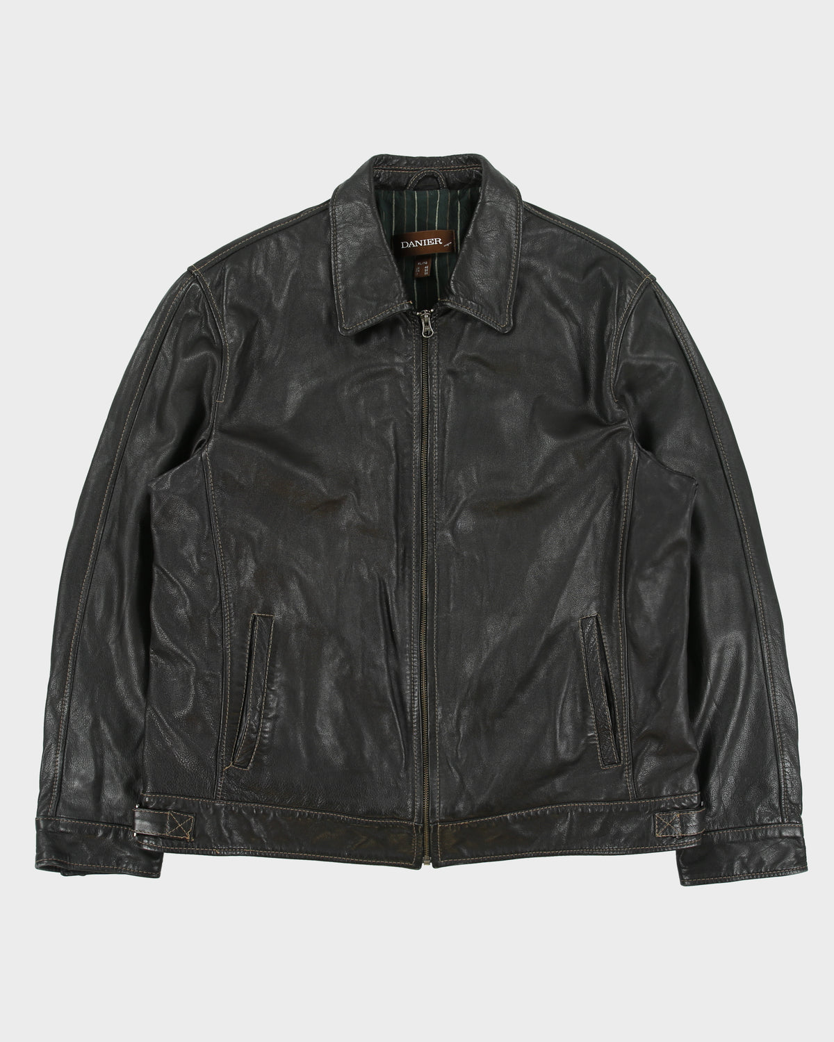 Vintage Y2K 00s Danier Chocolate Leather Contrast Stitch Cafe Racer Moto Jacket - XL