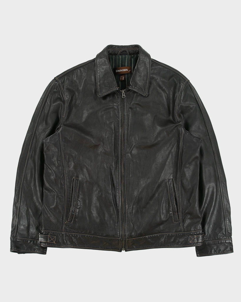 Blouson de moto vintage Danier en cuir chocolat, style café racer, années 2000 - XL