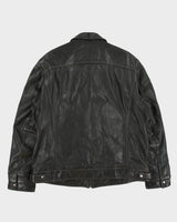 Vintage Y2K 00s Danier Chocolate Leather Contrast Stitch Cafe Racer Moto Jacket - XL