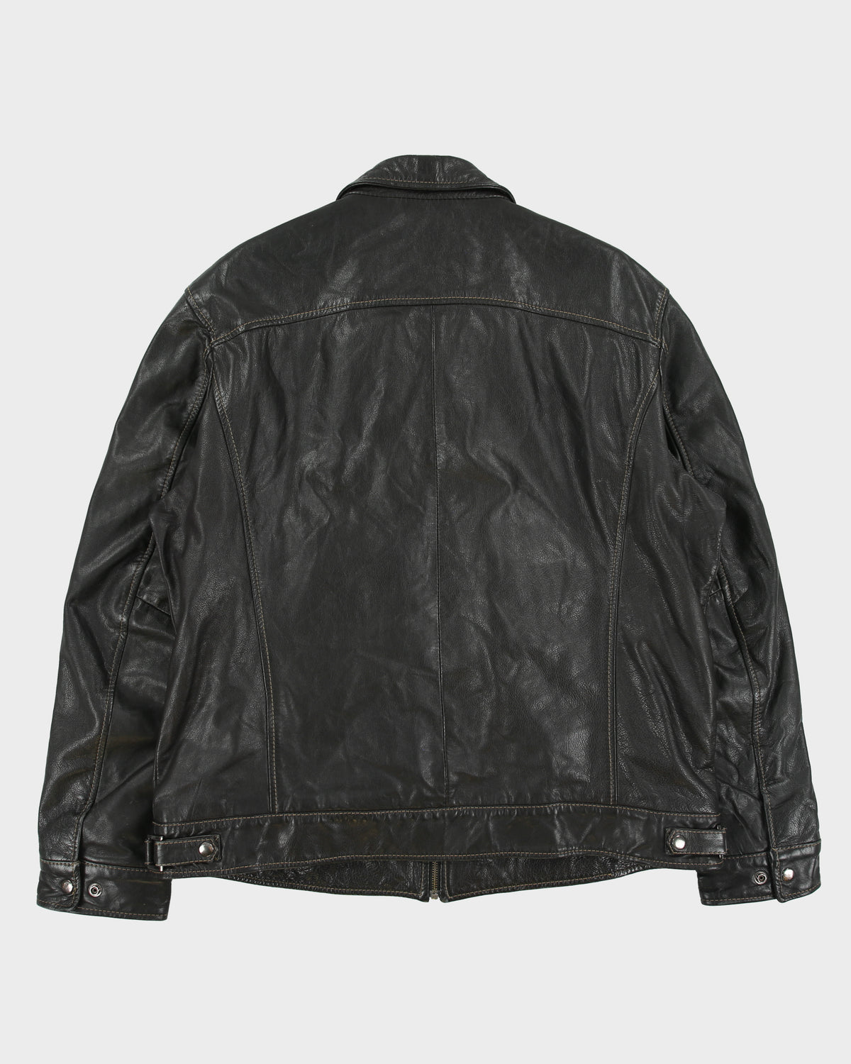 Vintage Y2K 00s Danier Chocolate Leather Contrast Stitch Cafe Racer Moto Jacket - XL