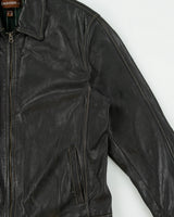 Vintage Y2K 00s Danier Chocolate Leather Contrast Stitch Cafe Racer Moto Jacket - XL