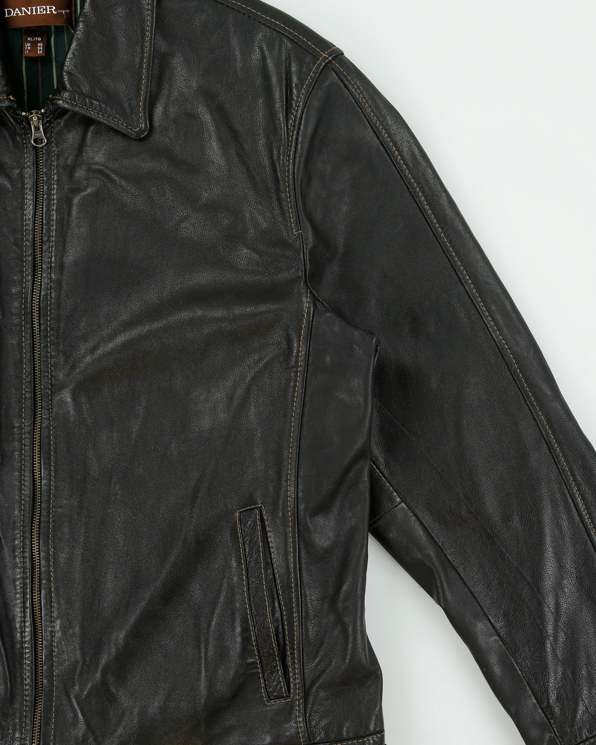 Vintage Y2K 00s Danier Chocolate Leather Contrast Stitch Cafe Racer Moto Jacket - XL