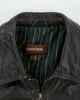 Vintage Y2K 00s Danier Chocolate Leather Contrast Stitch Cafe Racer Moto Jacket - XL
