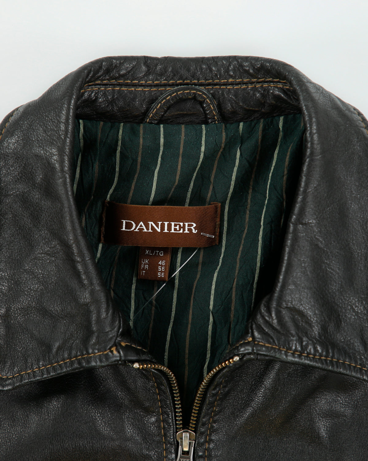 Vintage Y2K 00s Danier Chocolate Leather Contrast Stitch Cafe Racer Moto Jacket - XL