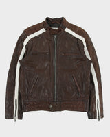 Vintage '07 Y2K GAP 1969 Tonal Cowhide Leather Quilt Lined Cafe Racer Moto Jacket - M