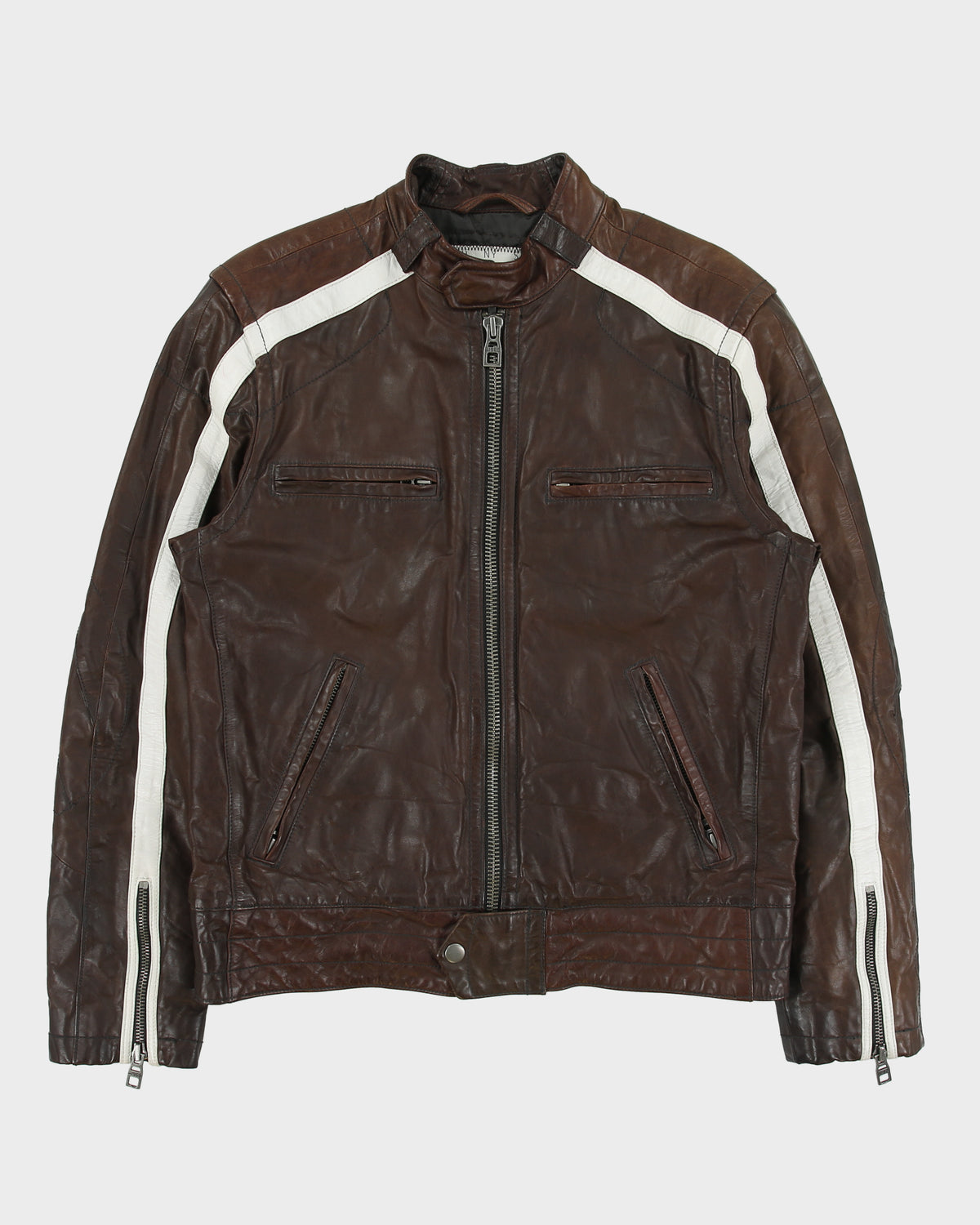 Vintage '07 Y2K GAP 1969 Tonal Cowhide Leather Quilt Lined Cafe Racer Moto Jacket - M
