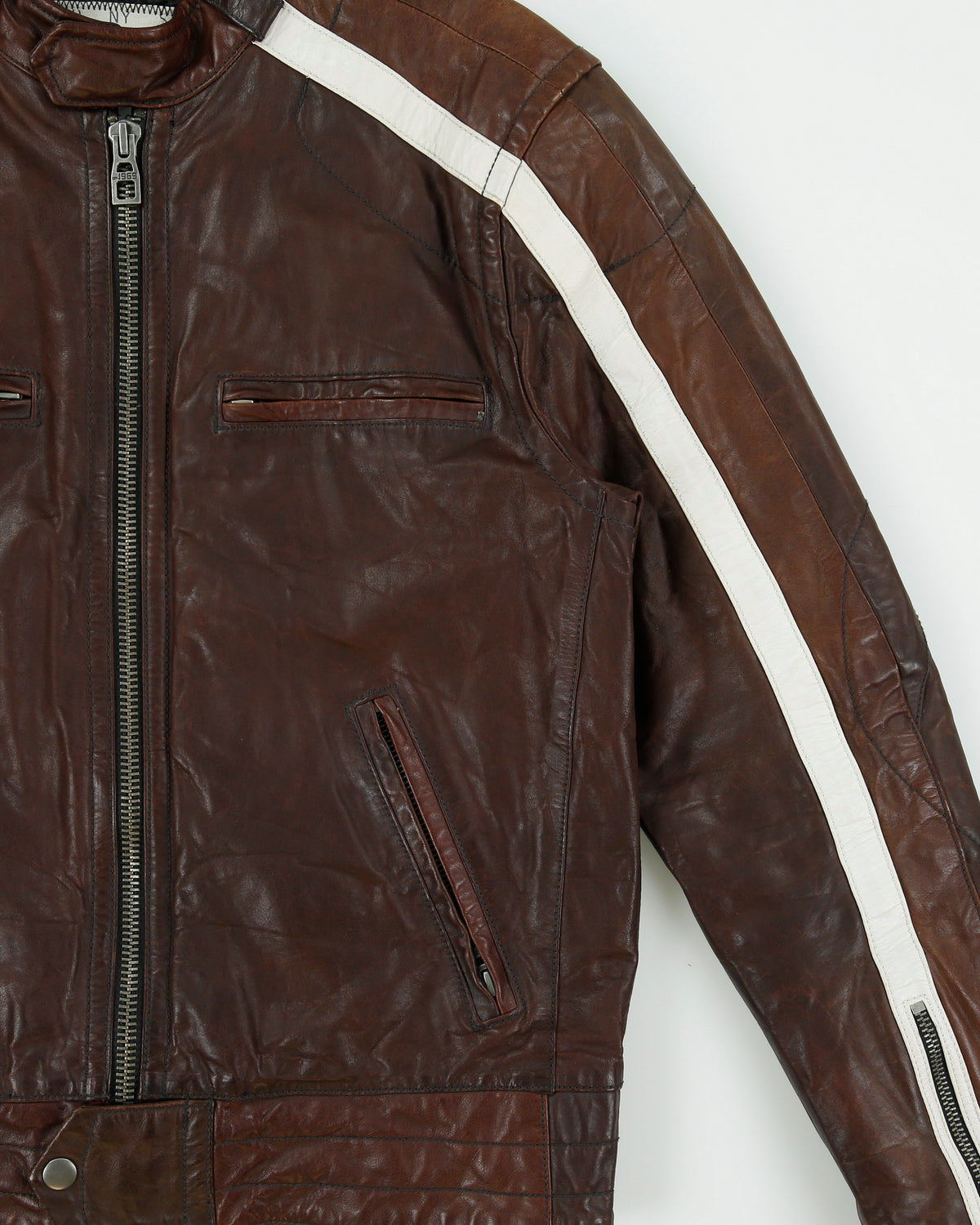 Vintage '07 Y2K GAP 1969 Tonal Cowhide Leather Quilt Lined Cafe Racer Moto Jacket - M