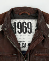 Vintage '07 Y2K GAP 1969 Tonal Cowhide Leather Quilt Lined Cafe Racer Moto Jacket - M