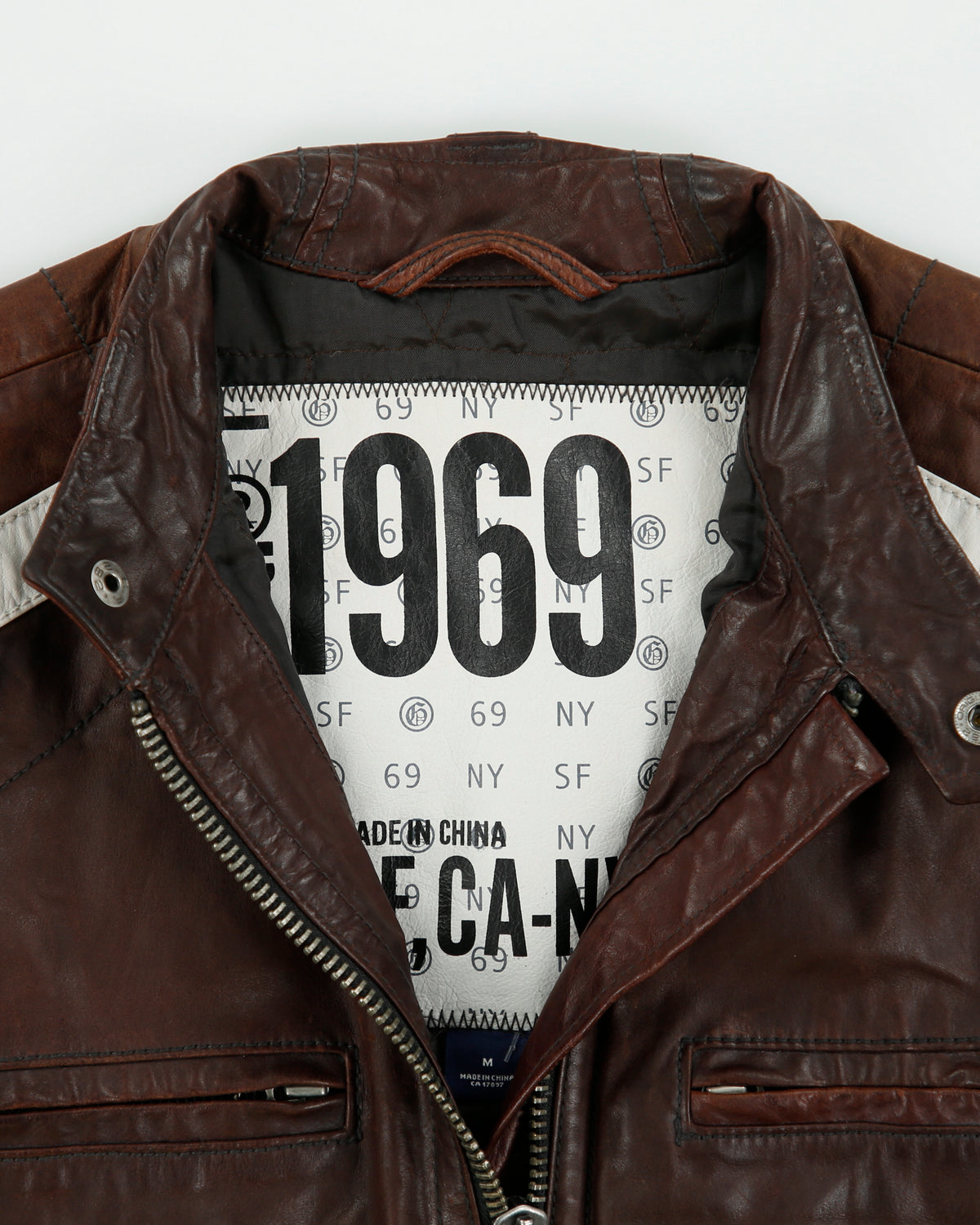 Vintage '07 Y2K GAP 1969 Tonal Cowhide Leather Quilt Lined Cafe Racer Moto Jacket - M