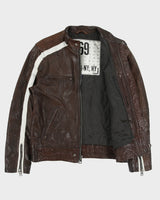 Vintage '07 Y2K GAP 1969 Tonal Cowhide Leather Quilt Lined Cafe Racer Moto Jacket - M
