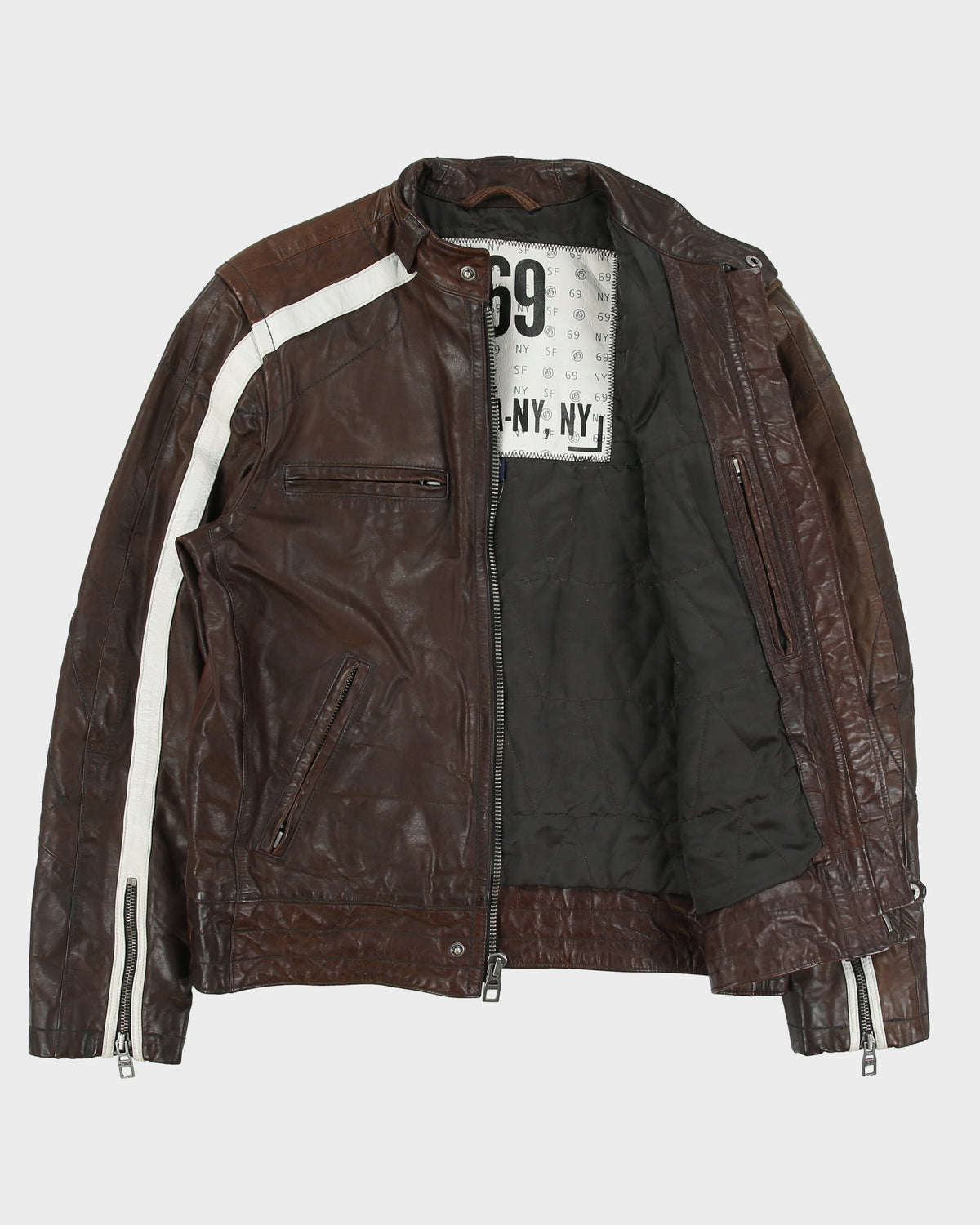 Vintage '07 Y2K GAP 1969 Tonal Cowhide Leather Quilt Lined Cafe Racer Moto Jacket - M