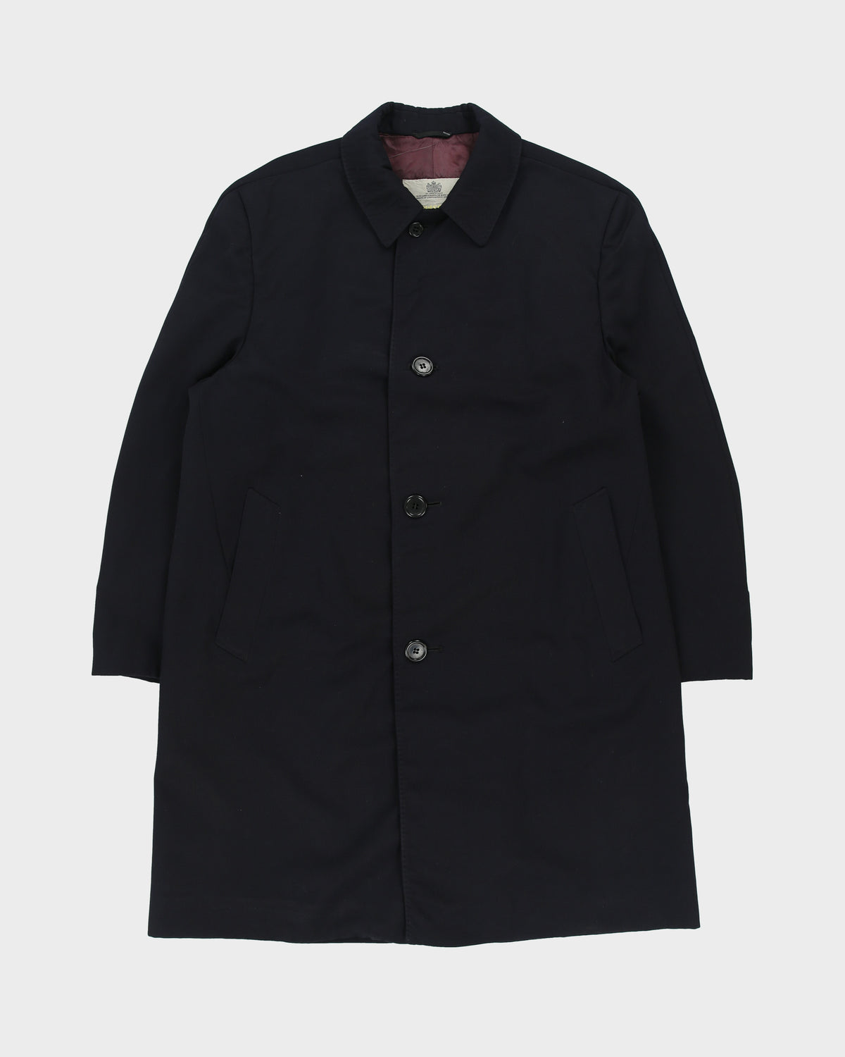 Vintage 1989 Aquascutum Navy Wool Made In Canada Mid-Length Over Coat - L