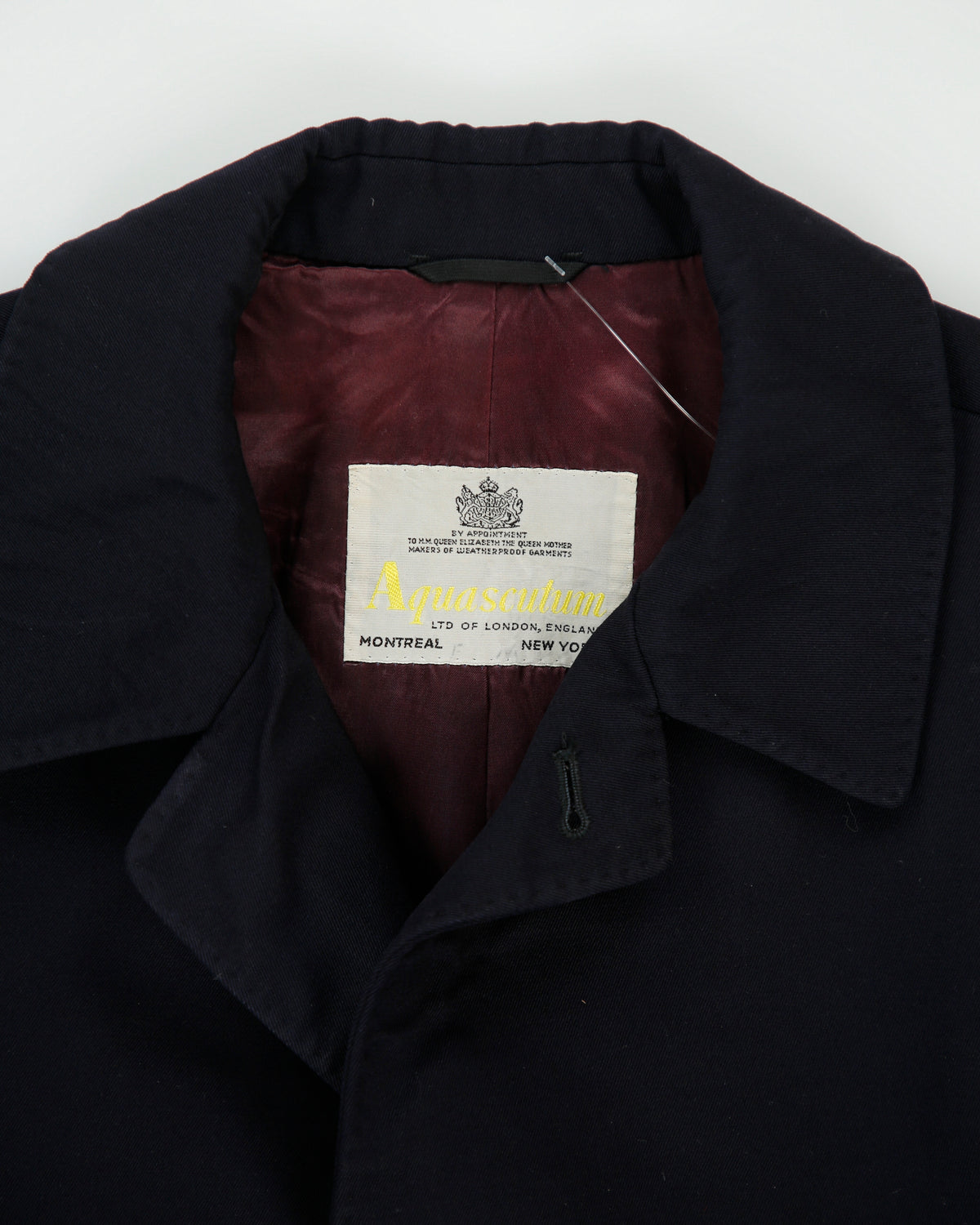Vintage 1989 Aquascutum Navy Wool Made In Canada Mid-Length Over Coat - L
