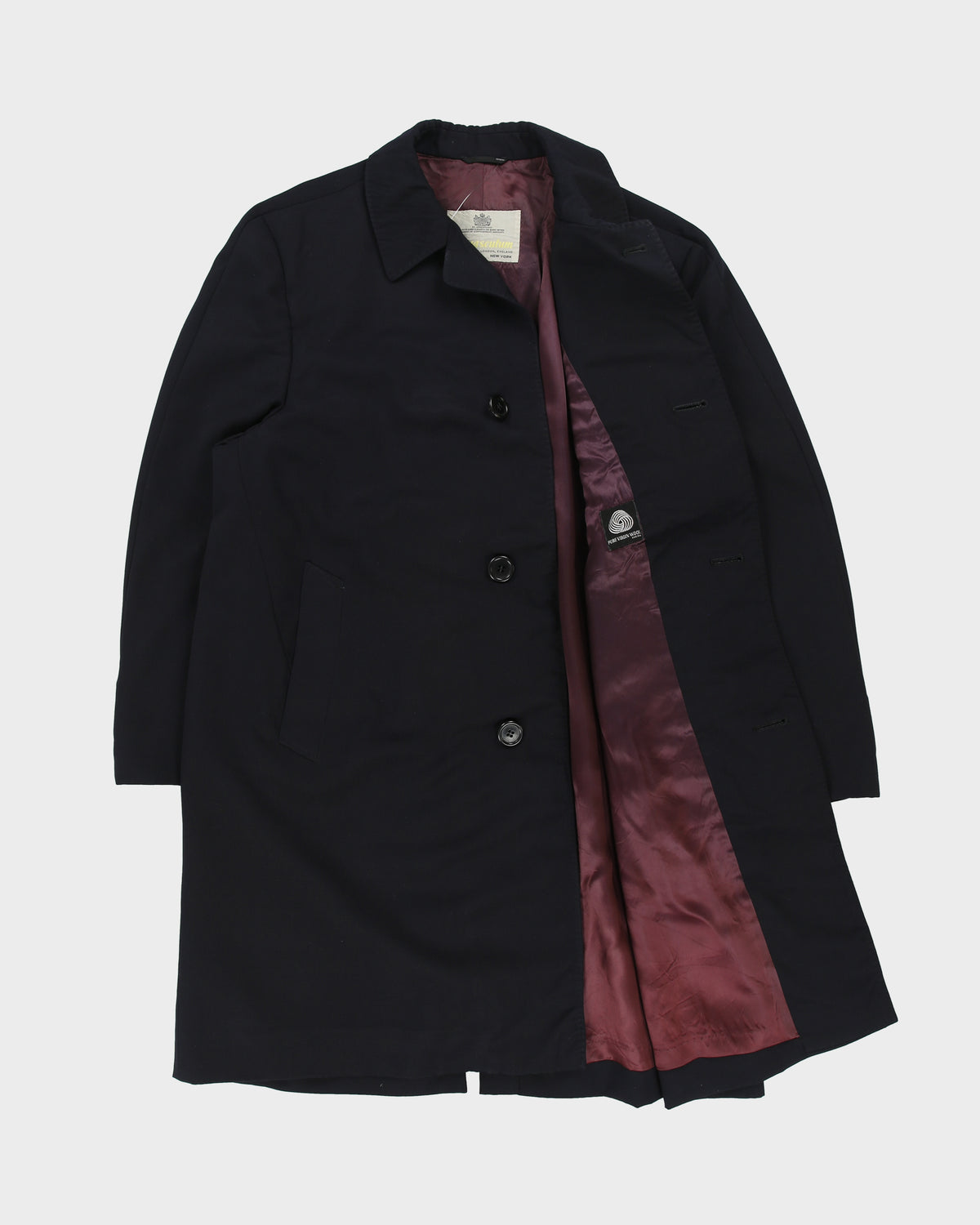 Vintage 1989 Aquascutum Navy Wool Made In Canada Mid-Length Over Coat - L