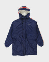 Vintage 1990s Adidas Embroidered 3-Stripe Padded Quilt Lined Mid-Length Coaches Jacket - L