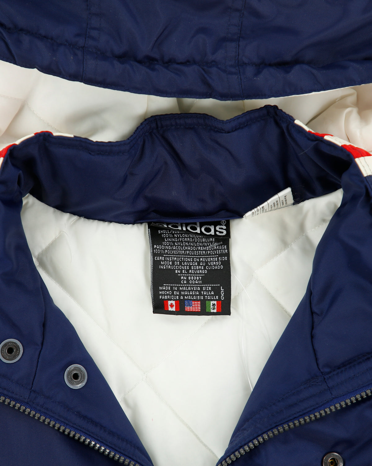 Vintage 1990s Adidas Embroidered 3-Stripe Padded Quilt Lined Mid-Length Coaches Jacket - L
