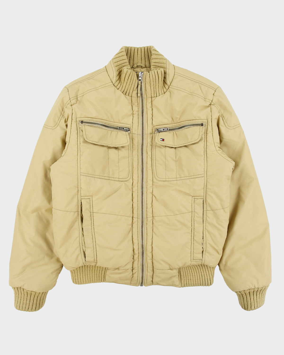 Vintage Y2K 00s Tommy Hilfiger Khaki Rib Insulated Shell Bomber Jacket - M
