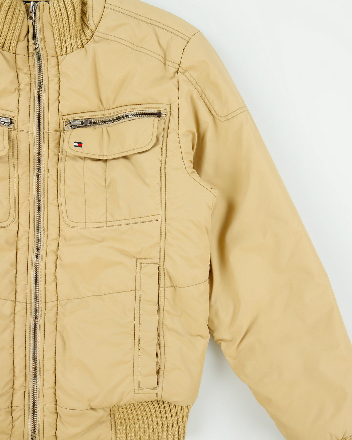 Vintage Y2K 00s Tommy Hilfiger Khaki Rib Insulated Shell Bomber Jacket - M