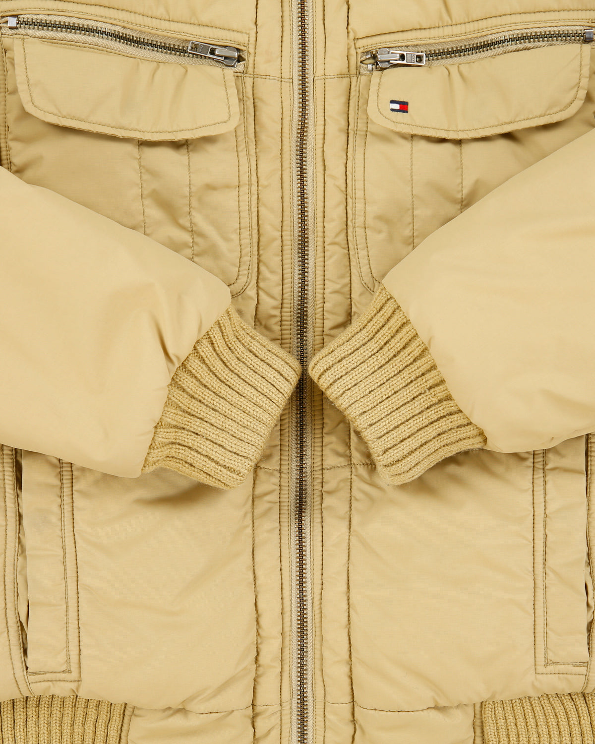 Vintage Y2K 00s Tommy Hilfiger Khaki Rib Insulated Shell Bomber Jacket - M