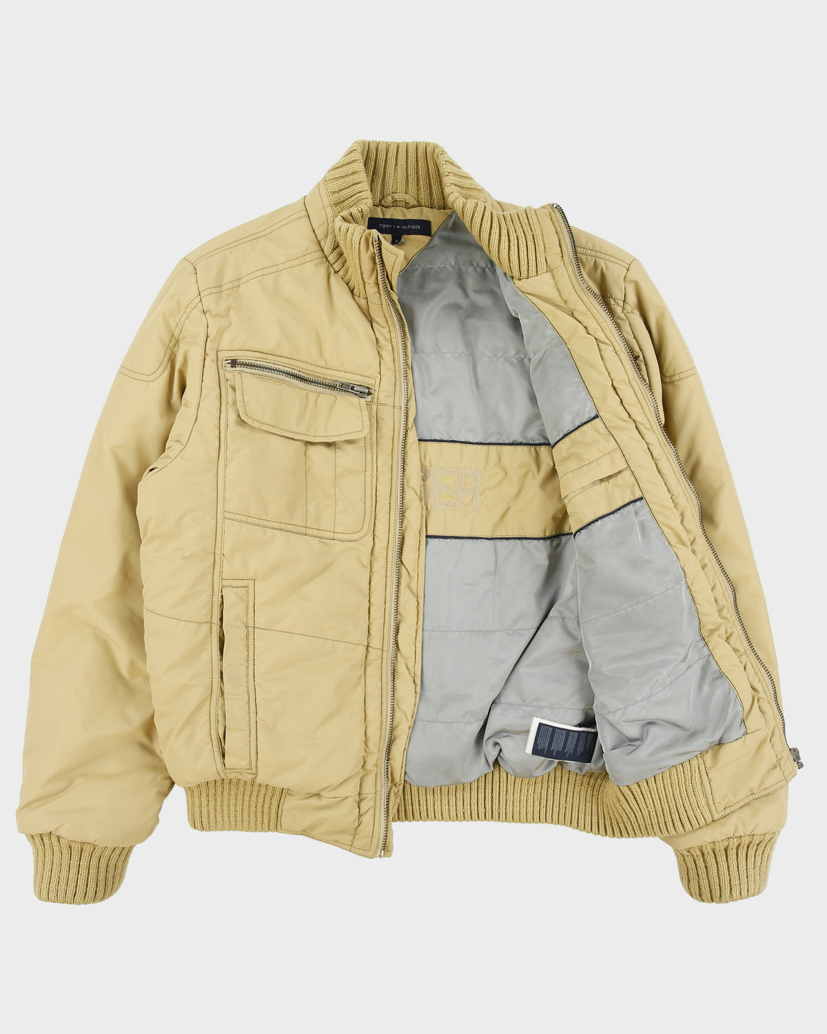 Vintage Y2K 00s Tommy Hilfiger Khaki Rib Insulated Shell Bomber Jacket - M